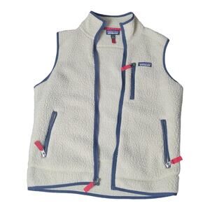 Patagonia Men's White Retro Pile Full Zip Mock Neck Zip Pocket Fleece Vest Small